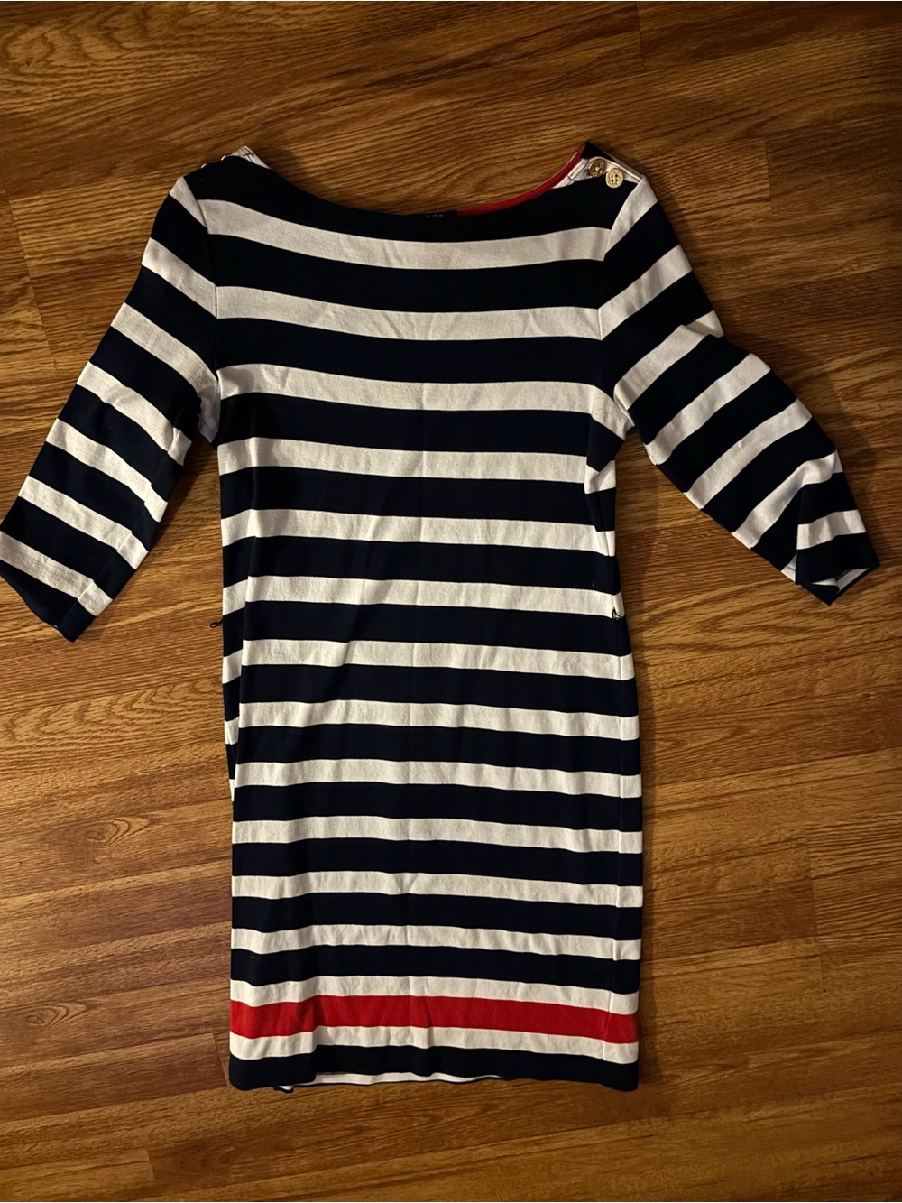 Lauren Ralph Lauren Striped Boatneck Sheath Dress in Navy, White & Red